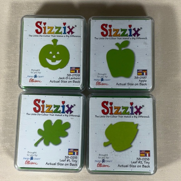 Sizzix Bundle of 4 Green dies - Jack O Lantern, Apple, Leaf #1 & Leaf #2 Tiny - Picture 7 of 7